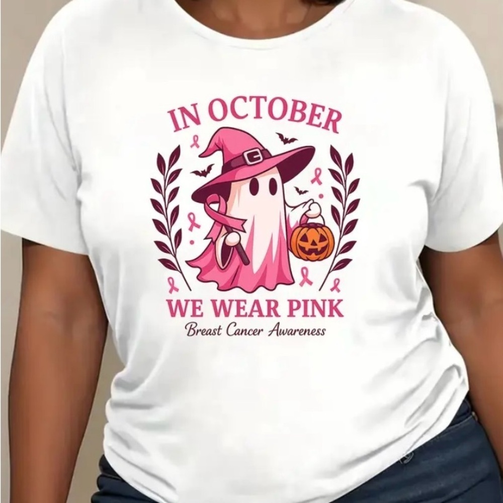 Halloween Breast Cancer Awareness T-Shirt ‘IN OCTOBER WE WEAR PINK’